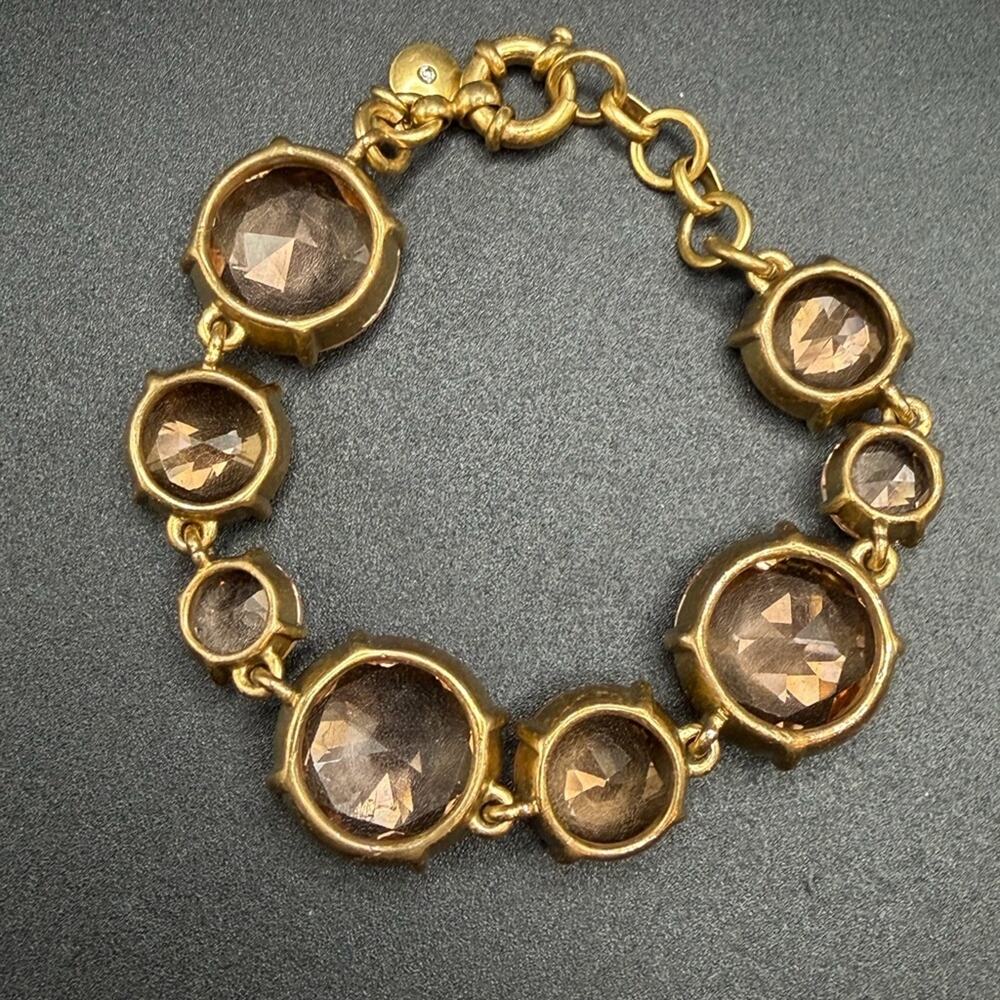 J. Crew large rhinestone gold tone bracelet #M30 peach tan - Picture 3 of 6